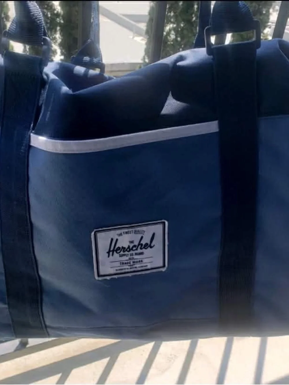 Herschel Supply Company Navy and White Duffel Bag with Logo Patch